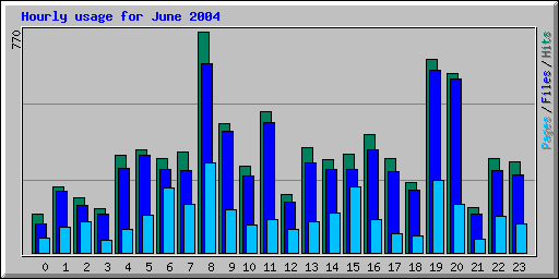 Hourly usage for June 2004